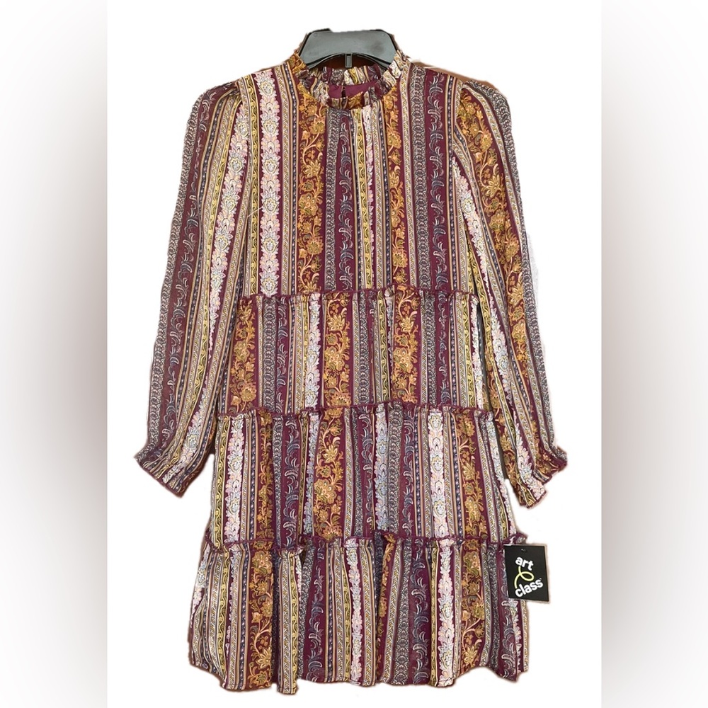 Art Class Girl’s Paisley Print Boho Long Sleeve Maroon Dress Sz. L (10/12). NWT.